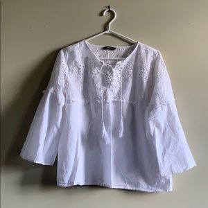 White Tunic Blouse with Eyelets and Embroidery
